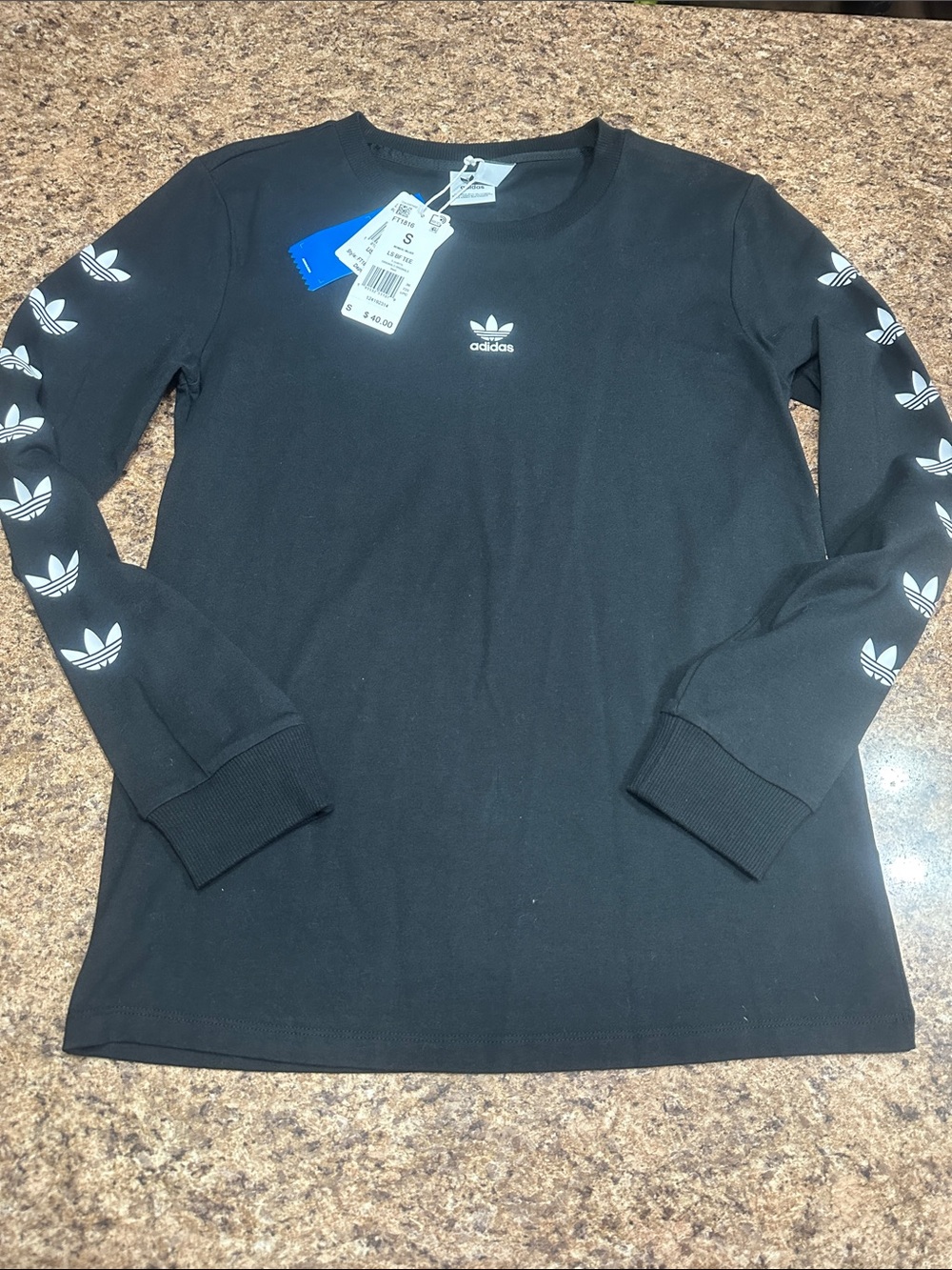 NWT adidas Black Long Sleeve Boyfriend Trefoil Logo Tee Small